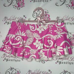Skirt sparkly mini bathing suit material pink white shimmer sparkle tier ruffle